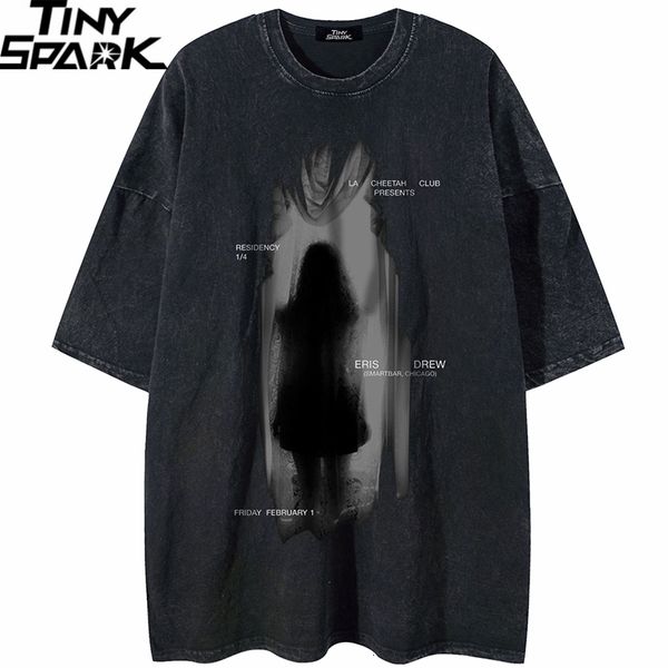 

mens tshirts retro print black tshirt shadow graphic hip hop loose cotton dark style 230707, White;black