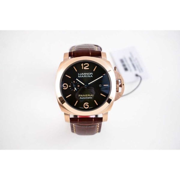 

luxury mechanical watch panaral_ sapphire mirror swiss automatic movement size 44mm imported rubber strap op69, Slivery;brown
