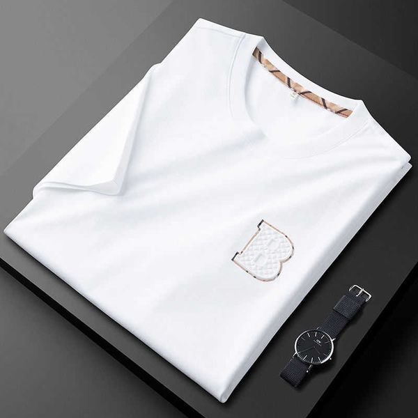 

burby mens t shirt designer shirt round neck short sleeved tshirt 3d embossed business t-shirt men's casual polo shirts ice silk cotton, White;black