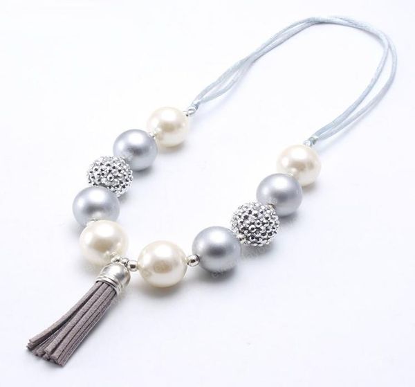 

fashion child beads necklace adjusted rope girls chunky bubblegum necklace with tassel kids chunky jewelry for gift new8000911, Silver