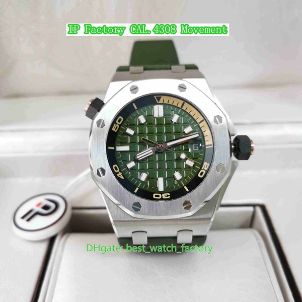

ip factory mens watch better version 42mm 15720 diver 15720st.oo.a052ca.01 army green dial rubber bands watches cal.4308 movement automatic, Slivery;brown