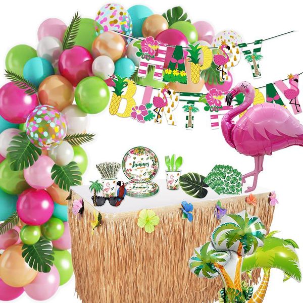 

dresses hawaiian theme party hawaii beach summer tropical flamingo party supplies decor luau wedding birthday party decoration, Black;gray