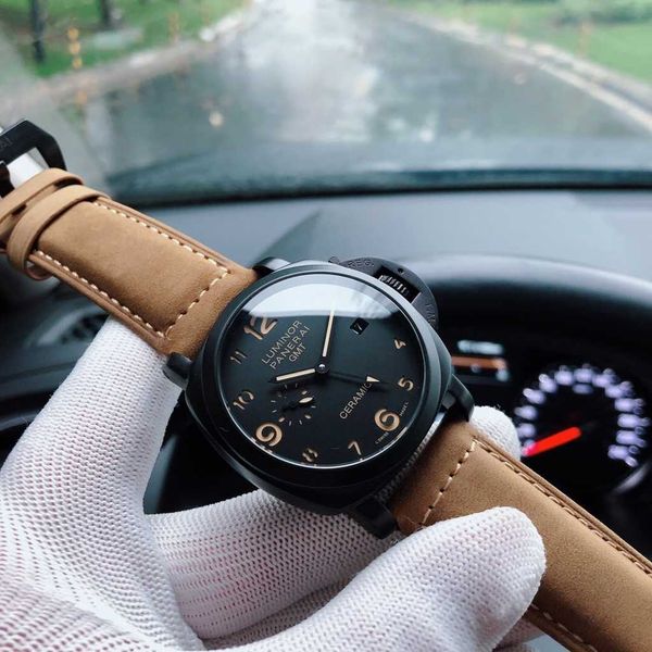 

luxury mechanical watch panaral_ sapphire mirror swiss automatic movement size 44mm imported cowhide strap g5t5, Slivery;brown