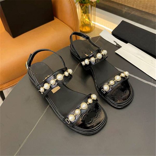 

fashion women's sandals 2023 channel luxury brand letter logo summer women's high heels men's casual student flats 014-06, Black