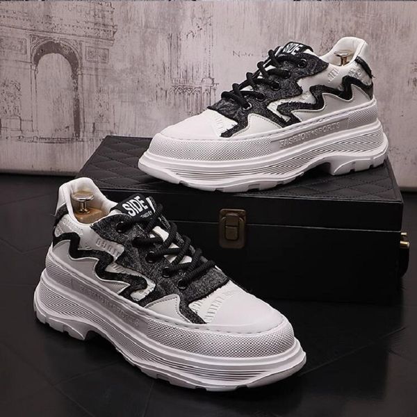 

summer men's designer causal flats round toe platform shoes cloth shoes male trending leisure footwear 1aa11, Black