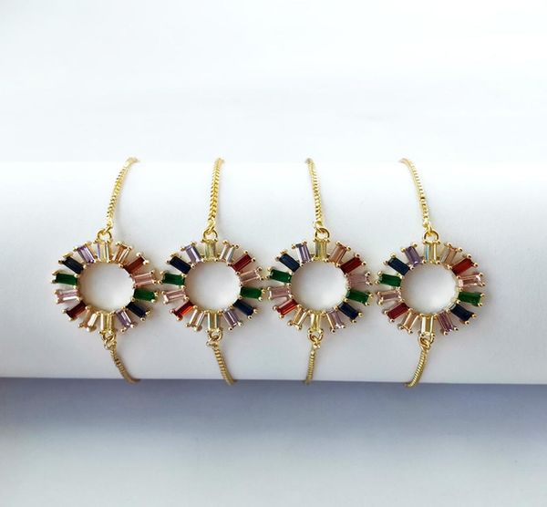 

rainbow cubic zirconia circle charm bangle pave cz stone round crystal chain jewelry bracelet for women girl gift bg3019767444, Black