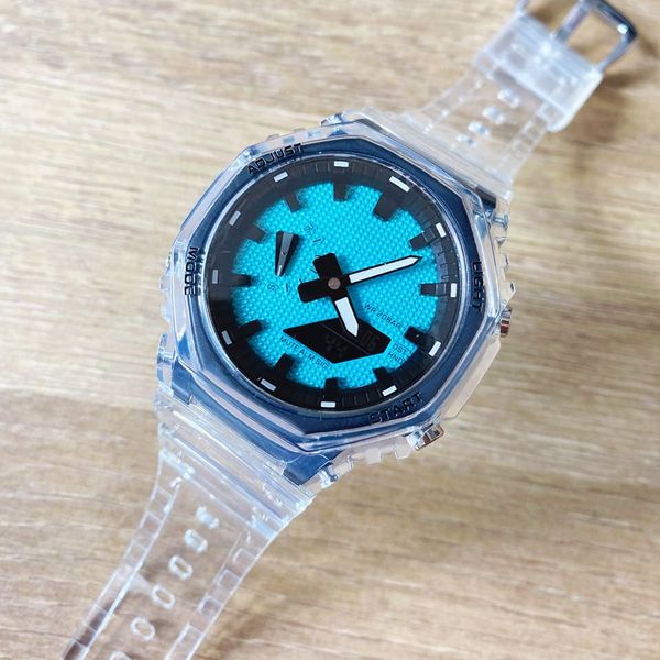 

sports digital quartz 2100 watch original shock watch led automatic hand light oak ga series full function world time, Slivery;brown