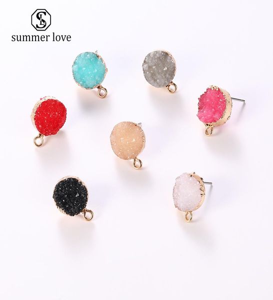 

new nature resin druzy stone stud earring diy charm fit women 7 color crystal pendant for stud earring accessories jewelry making4340900, Bronze;silver