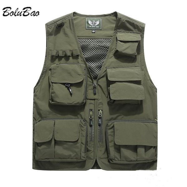 

jeans bolubao men's vest multipocket thin trend mesh breathable detachable waistcoat outdoor mountaineering fishing casual vest male, Blue