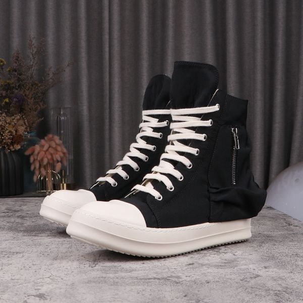 

ankle boots designer womens men high canvas shoes rick ownes sneakers shoes thick bottom lace-up fashion booties with pocket size 46, Black