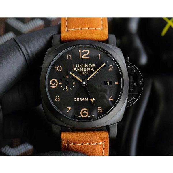 

luxury mechanical watch panaral_ swiss automatic mechanical movement sapphire mirror size 44mm imported cowhide watchband wr9l, Slivery;brown