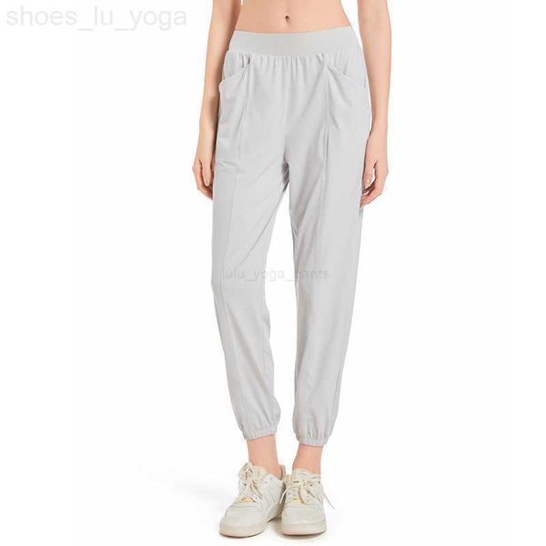 

lull women jogging yoga ninth pants big pocket fitness soft high waist hip lift elastic casual pants drawstring legs sweatpants light colors