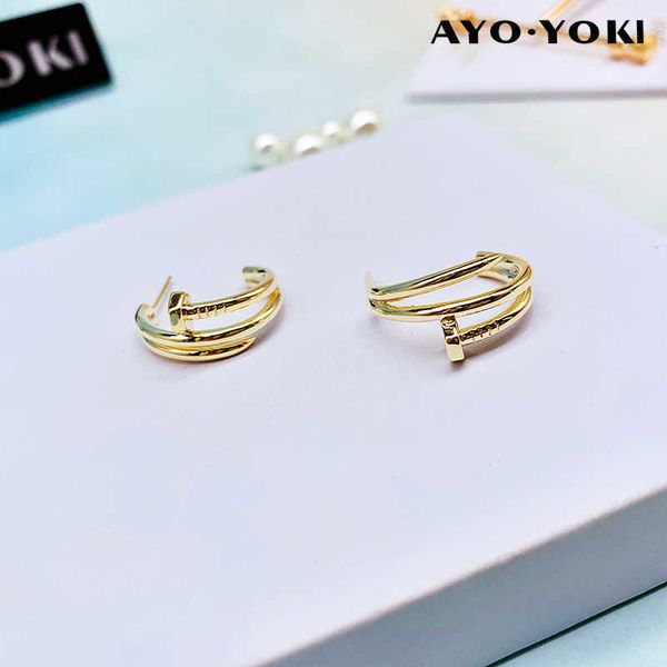 

original designer carti nail half ring earrings for women's simple and versatile with advanced temperament earring design, Golden;silver