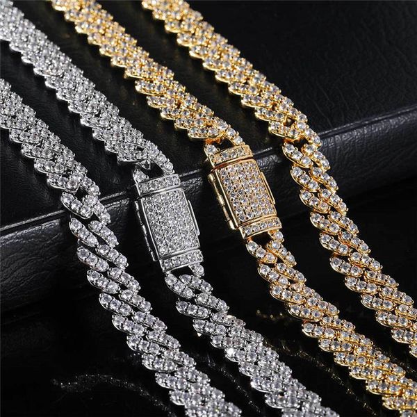 

8mm cuban chain hip hop jewelry flip buckle single row zircon cuban necklace fashion brand personalized men's necklace, Silver