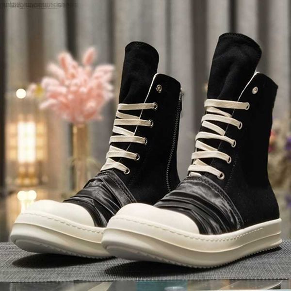 

men's rick casual shoes high mesh ro owens men women canvas sneakers, Black