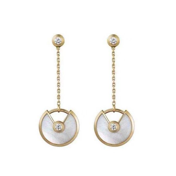 

original boutique carti amulet earrings 925 sterling silver plated 18k gold white fritillaria red agate peace charm ipqm, Golden;silver