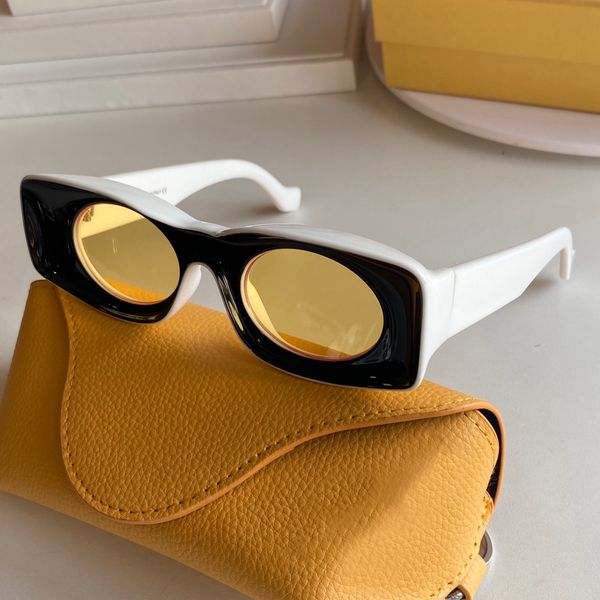 

rectangle sunglasses black white yellow lens women men summer sunnies gafas de sol sonnenbrille uv400 eye wear with box, White;black