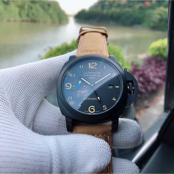 

luxury mechanical watch panaral_ swiss automatic mechanical movement sapphire mirror size 47mm imported cowhide watchband 2sce, Slivery;brown