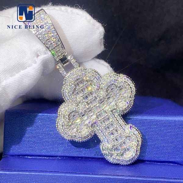 

hip hop jewelry iced out cross pendant 925 sterling silver vvs moissanite diamond moissanite cross pendant