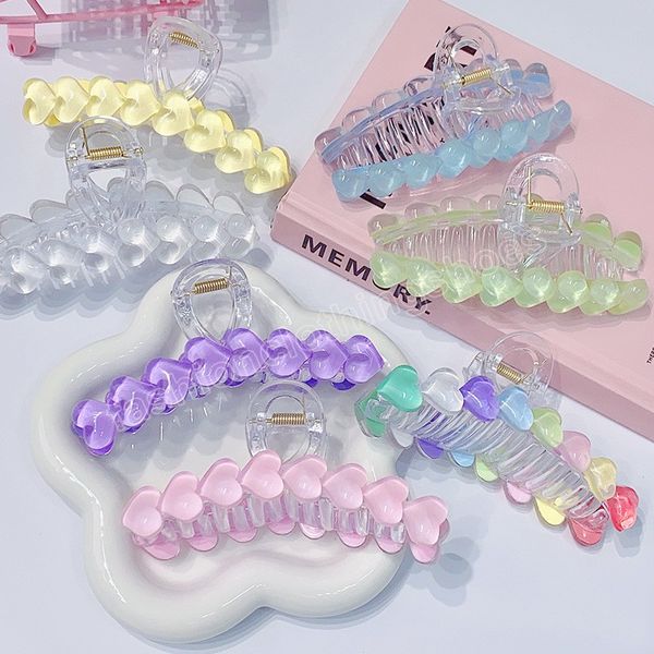 

iced heart hair claw transparent heart clamps for women girls sweet hair decorate thick hair clip hair accessories, Slivery;white
