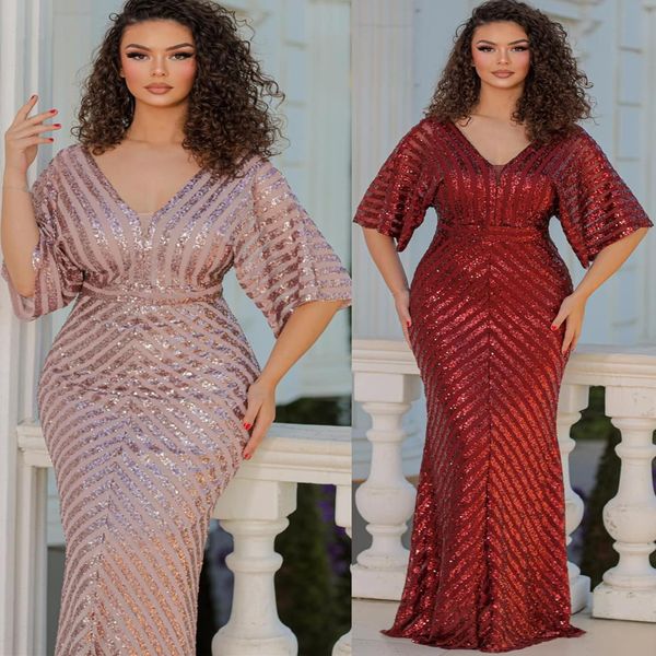 

2023 aso ebi v-neck mermaid prom dress sequined lace evening formal party second reception birthday engagement gowns dresses robe de soiree, Black