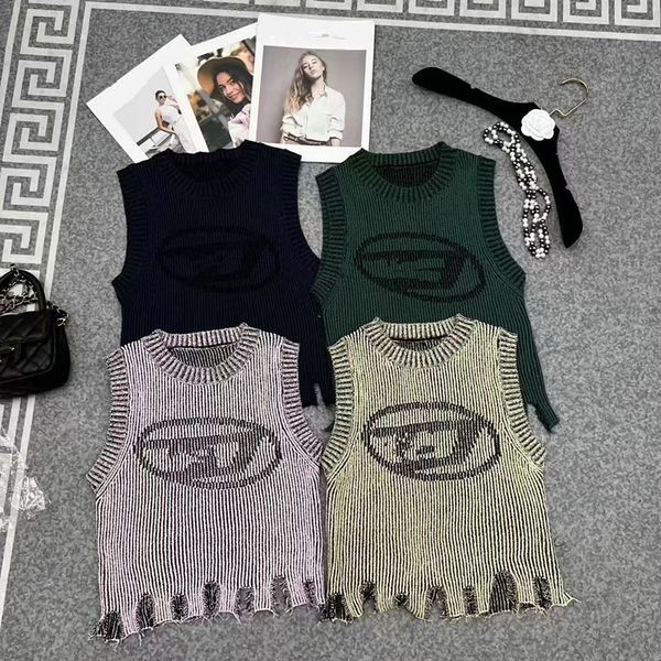 

2023 summer new product logo letter printed destruction of knit sleeveless vest women slim-fit slimming to wear, White