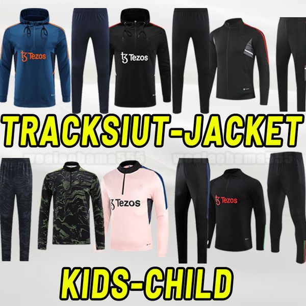 

long sleeve kids child sancho soccer tracksuits bruno fernandes rashford 2023 24 mans utds martinez casemiro antony manchesters garnacho tra, Black