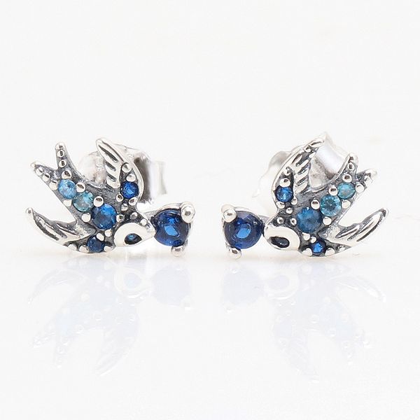 

earrings women's pave swallow earrings stud female shiny alloy mini versatile blue crystal earring sweet girls festival most beautiful, Golden;silver