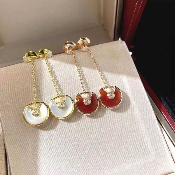 

high version carti amulet earrings 925 sterling silver plated 18k gold white fritillaria red agate peace charm, Golden;silver
