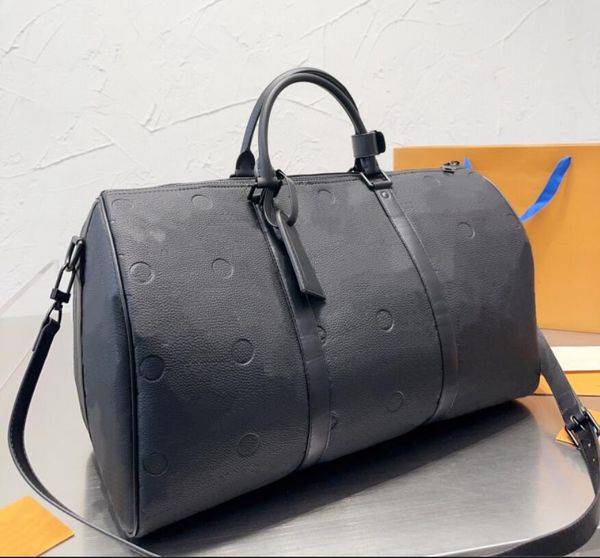 

travel bags men women fashion genuine leather shoulder bags tote l brand emboss monogrames grid luggage bag weekend holiday duffle handbag s