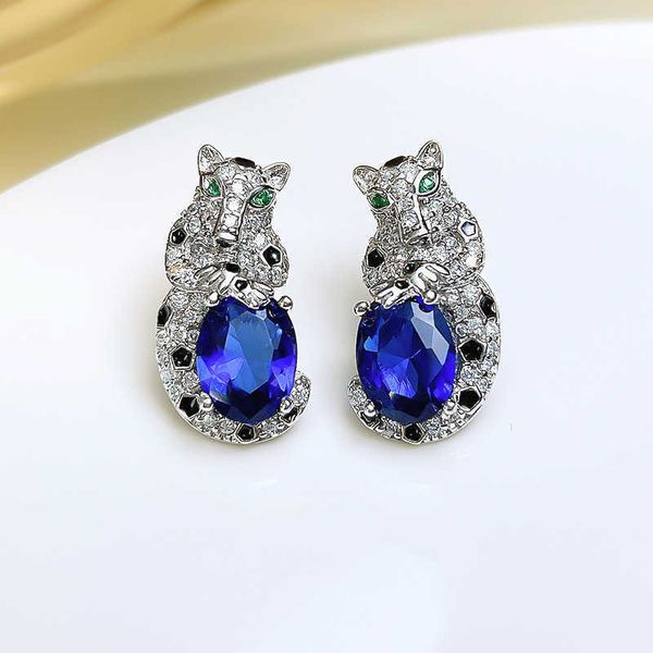 

eller kaivy's new carti colorful treasure leopard earrings women's high carbon diamond premium grandmother green pigeon blood red, Golden;silver