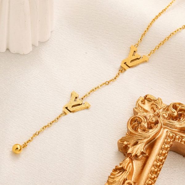

fashion pendant necklace 18k gold plated luxury brand designer pendants necklaces stainless steel letter choker beads chain jewelry engageme, Silver