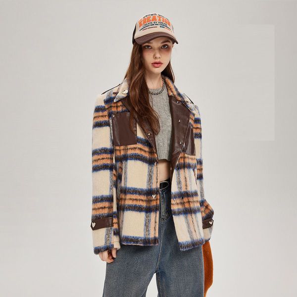 

n001 women plaid blazers autumn fashion vintage long sleeve tewwd loose jacket office female chic elegant outwear top, White;black