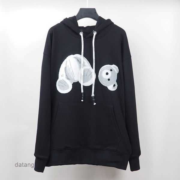 

mens palms designer hoodie flocking leopard print towel embroidery guillotine bear hoody hoodies men angles women sweaters hooded sweatshirt, Black