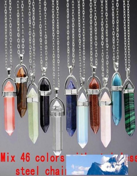 

necklace jewelry healing crystals amethyst rose quartz bead chakra healing point women men natural stone pendants leather ne8211496, Silver