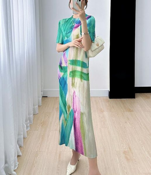 

pleated dress luxury 2023 new issey summer women's dress 2023 new print dress, Black;gray