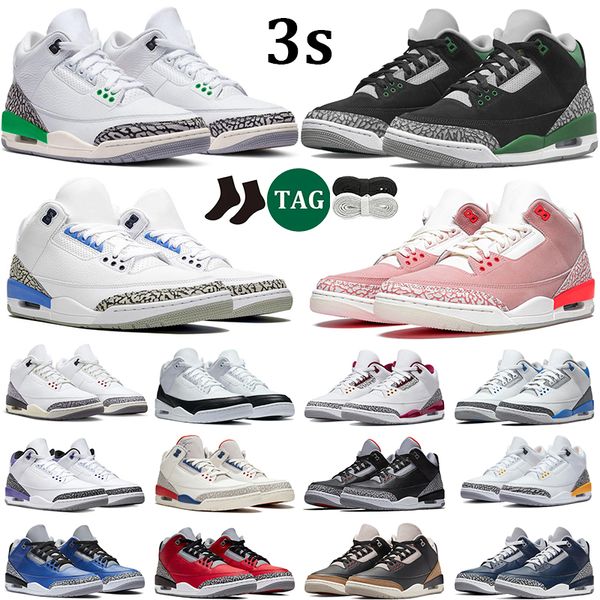 

2023 men women 3s basketball shoes pine green laser archaeo brown unc jumpman 3 black cement rust pink throw line fire red unc mens trainer