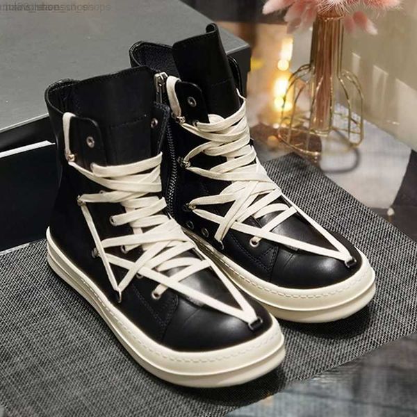 

men's rick casual shoes ro owens women's leather ankle boots man sneakers, Black