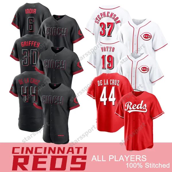 

44 elly de la cruz reds baseball jersey joey votto ken griffey jonathan india joe morgan hunter greene johnny bench tyler stephenson jake fr, Blue;black