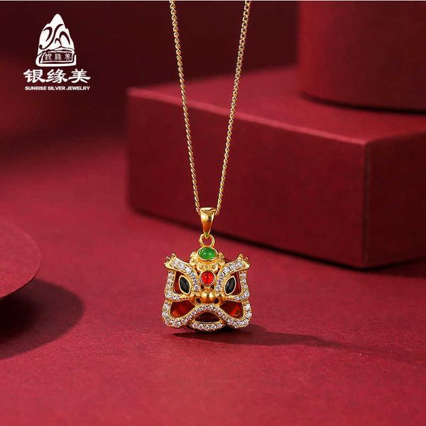 

design of sterling silver necklace red agate pendant awakening lion kylin national style clavicle chain engraving