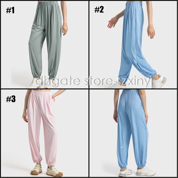 

Fashion Women's Elastic Waist Hollow Trousers Hem Loose Ice Silk Yoga Pants, #1