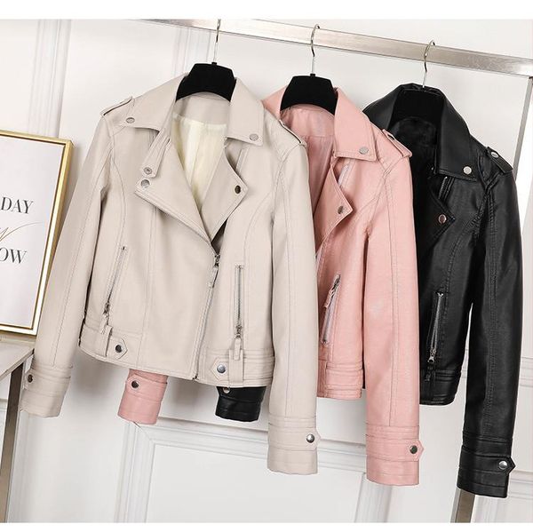 

jeans 2022 women faux leather jacket beige casual slim motorcycle biker leather coat female punk streetwear spring autumn jackets, Blue