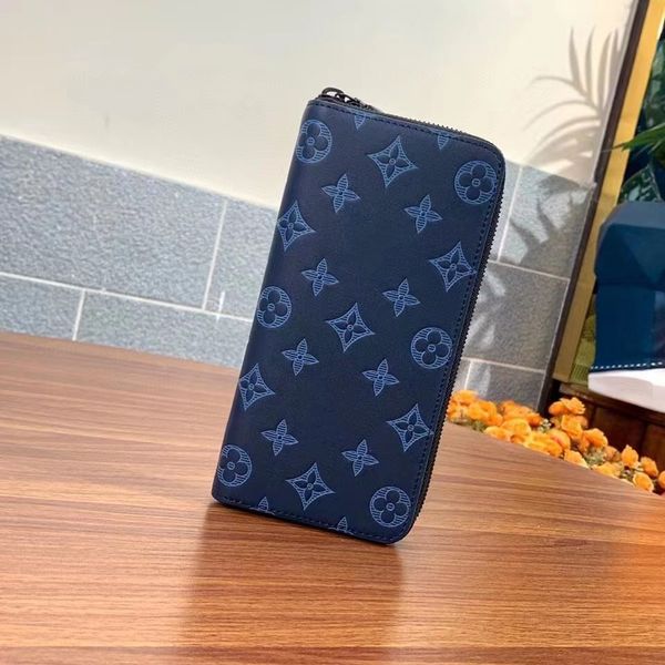 

m80423 men's new luxury blue long wallet card bag, Red;black