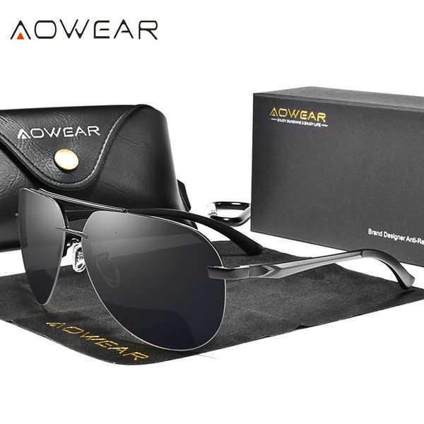 

sunglasses aowear classic retro aviation polarized men aluminum vintage rimless sun glasses brand designer pilot goggles eyewear 230707, White;black