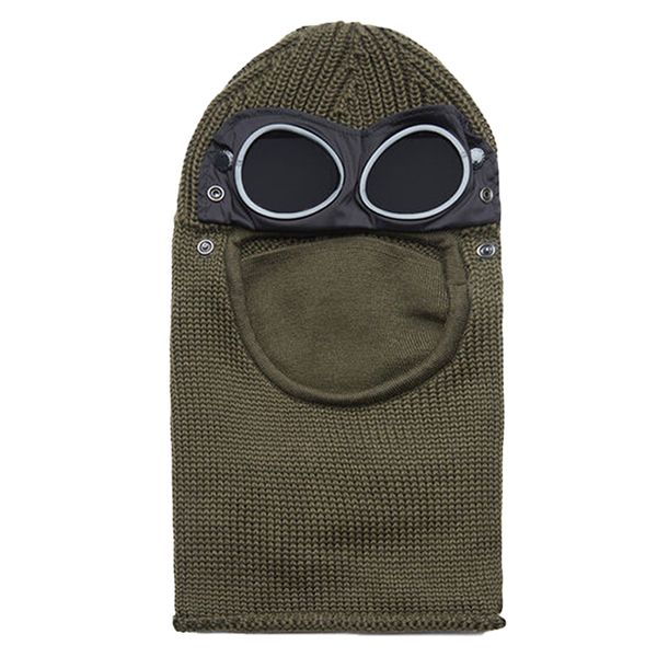 

Off-season Promotion Autumn And Winter Wind-proof Masked Mask Men's Korean Knitted Hat Couple Lens Cold-proof Hat, Army green