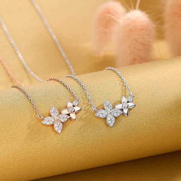 

four-leaf clover flower inlaid diamond neck necklace women's niche design luxury exquisite fashion collar chain new jewelry, Silver