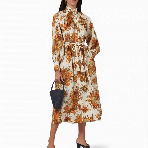 

australian designer dress new women designer clothing printed standing neck long sleeved single breasted loose fitting shirt elegant dress, Black;gray