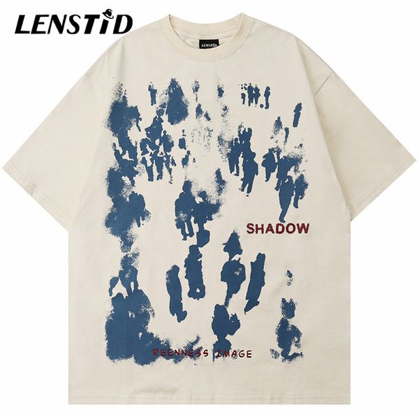 

mens tshirts lenstid summer men short sleeve tshirts hip hop people shadow print t shirts streetwear harajuku casual cotton loose tees 2307, White;black