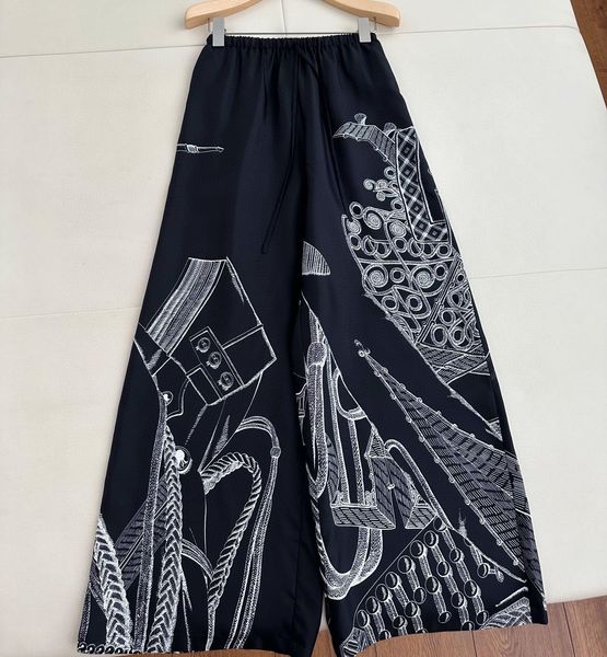 

womens pants capris 23ss arrival 100% silk brand royal print pants casual luxury for women 230707, Black;white
