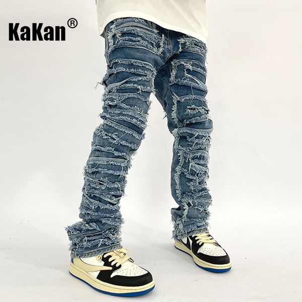 

mens jeans kakan high street washed cat beard harlan patch for men worn out slim fit feet pants k27g37 230707, Blue